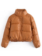 Puffer Jacket w Buttons - Brown / XS