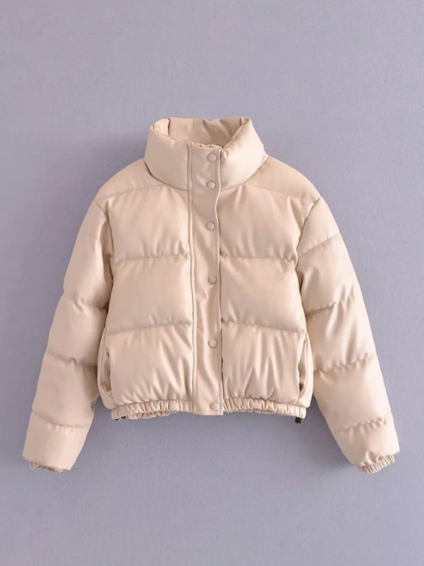 Puffer Jacket w Buttons - White / XS