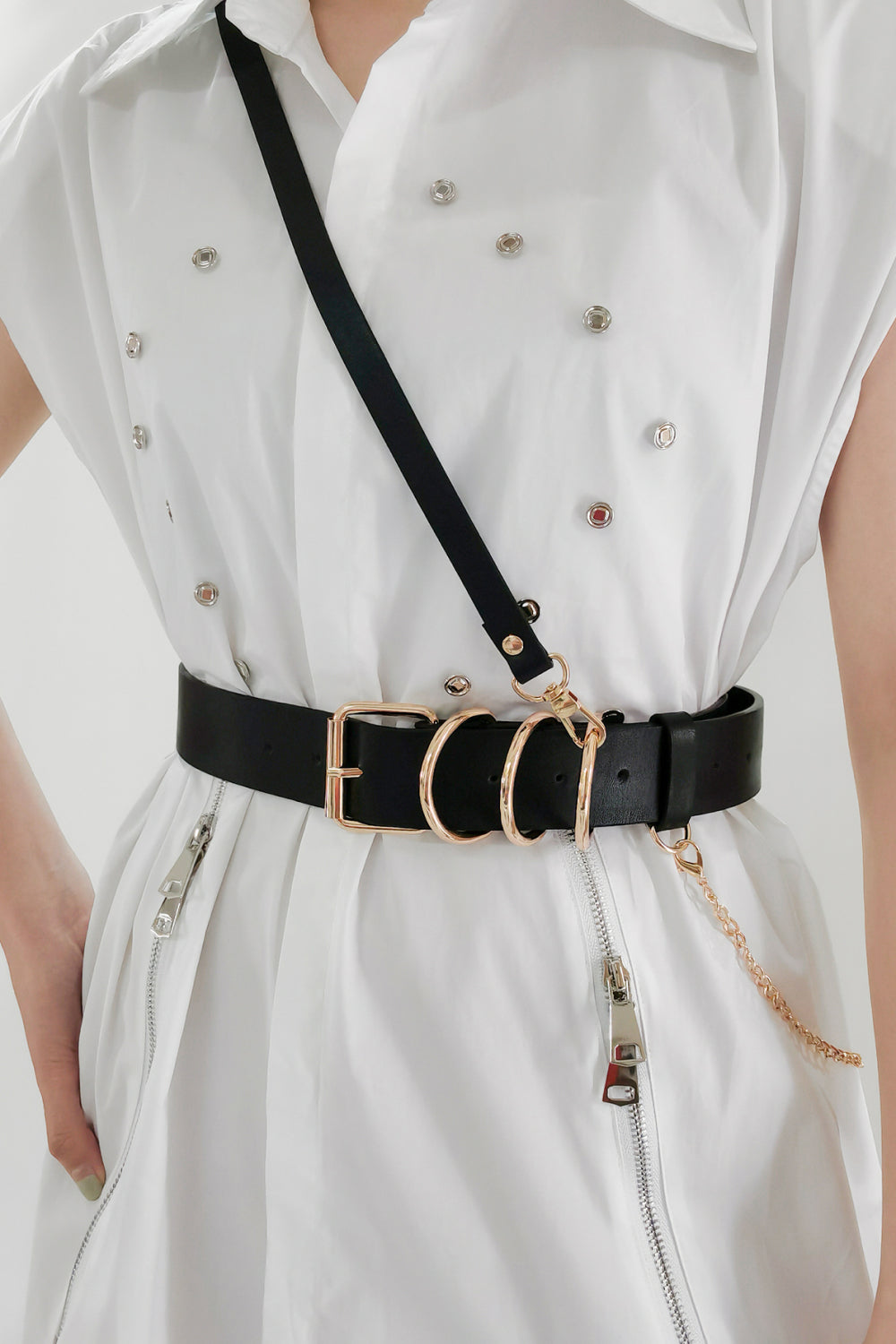 Punk PU Belt - Black/Gold / One Size