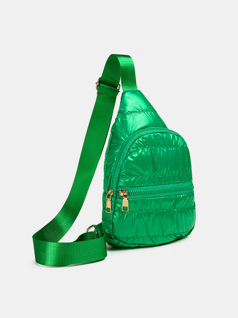 Quilted Adjustable Strap Puffy Sling Bag - Green / One Size
