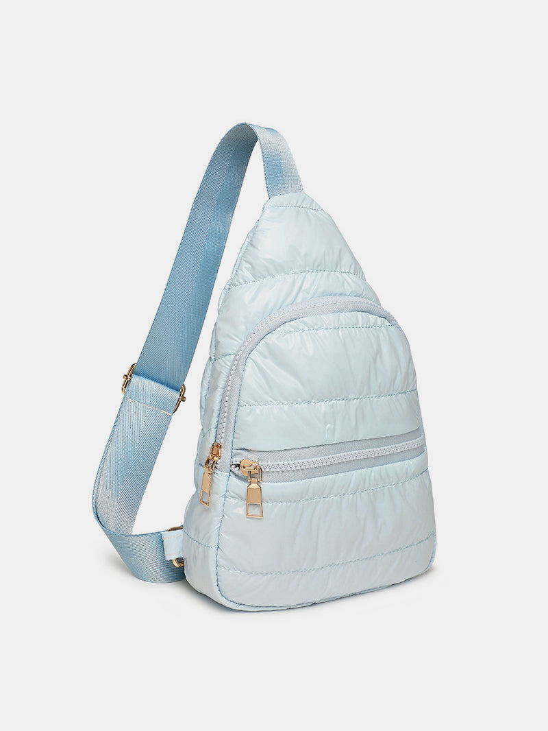 Quilted Adjustable Strap Puffy Sling Bag - Light Blue / One Size