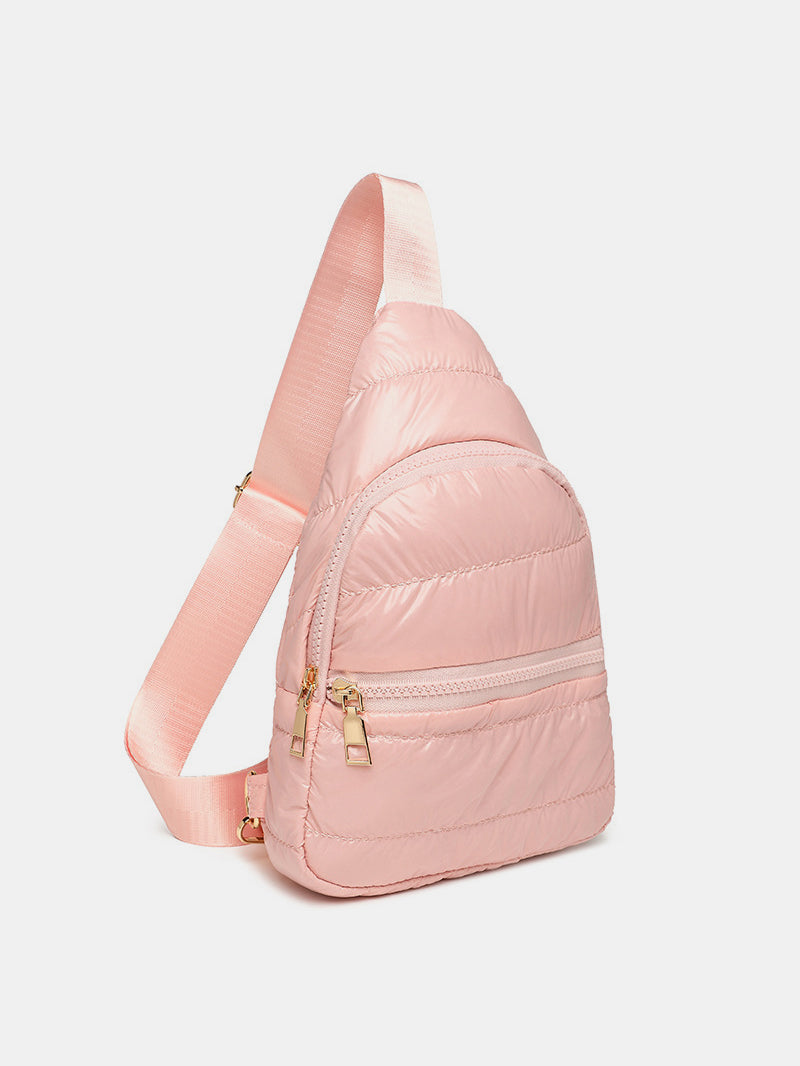 Quilted Adjustable Strap Puffy Sling Bag - Pink / One Size