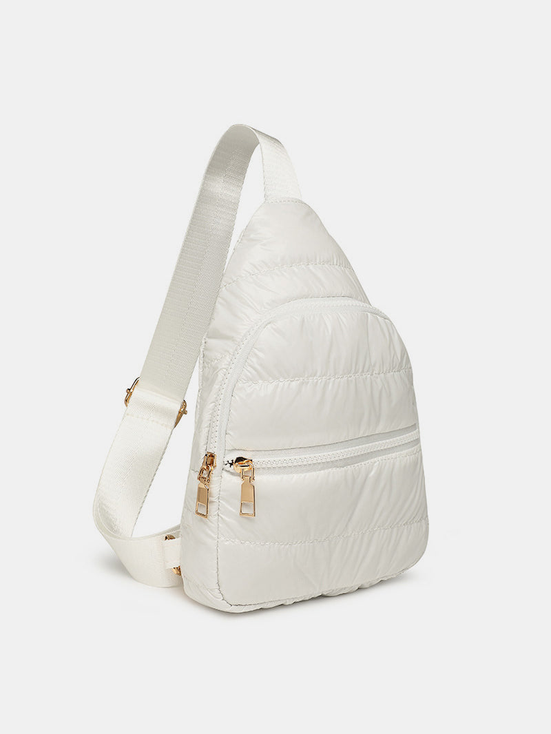 Quilted Adjustable Strap Puffy Sling Bag - White / One Size