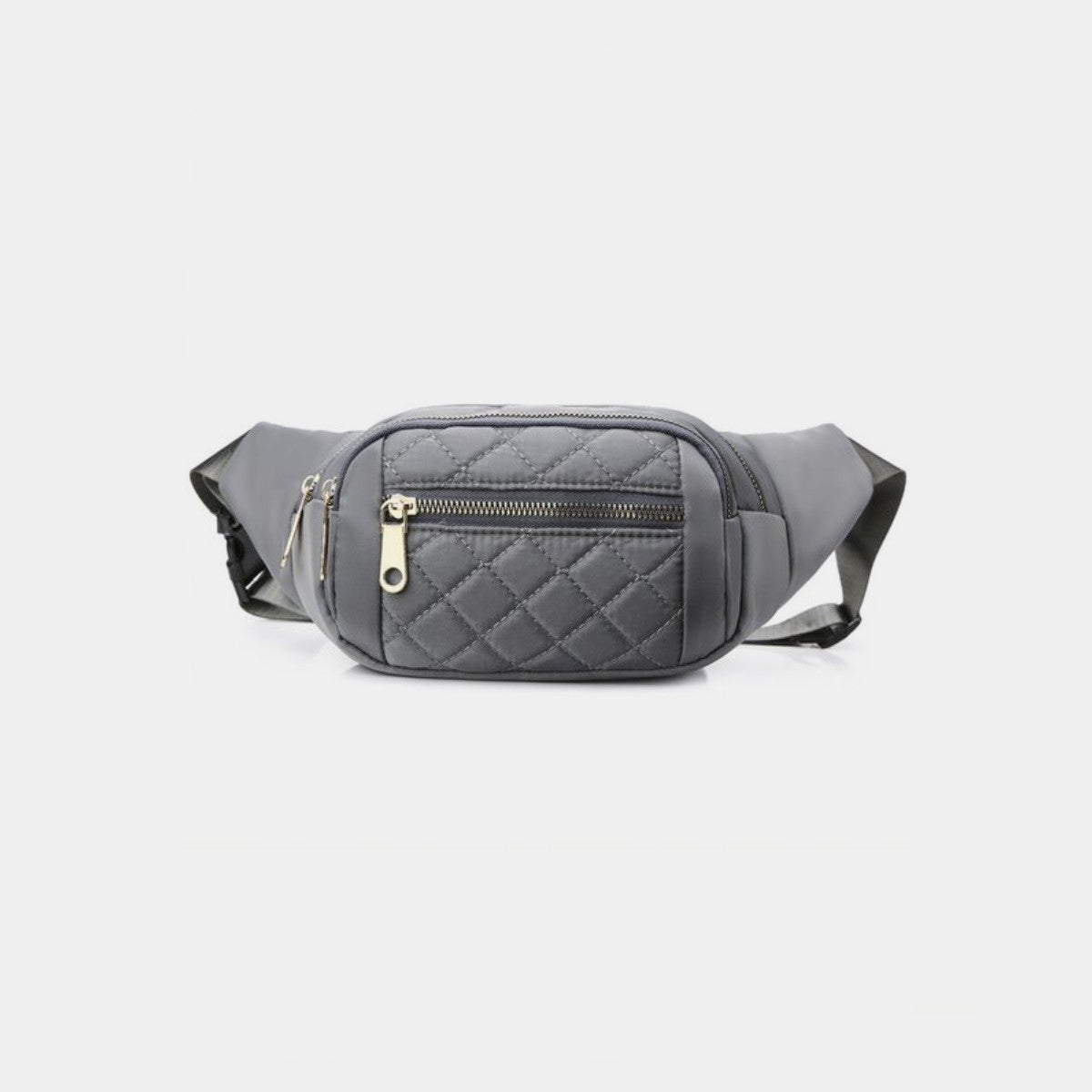 Quilted Multi Pocket Waist Belt Bag - Grey / One Size