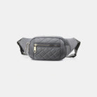 Quilted Multi Pocket Waist Belt Bag - Grey / One Size