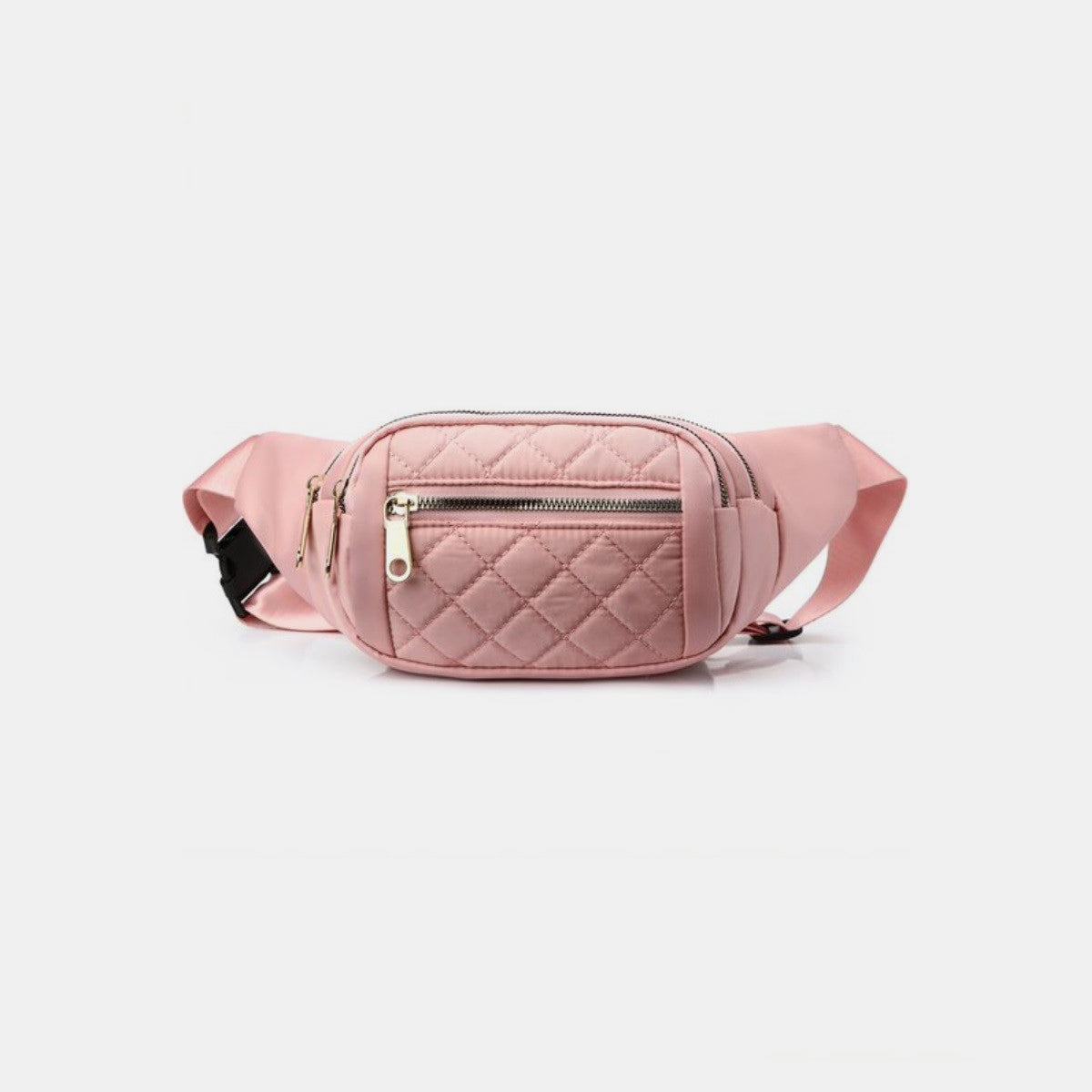 Quilted Multi Pocket Waist Belt Bag - Pink / One Size