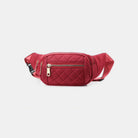 Quilted Multi Pocket Waist Belt Bag - Red / One Size