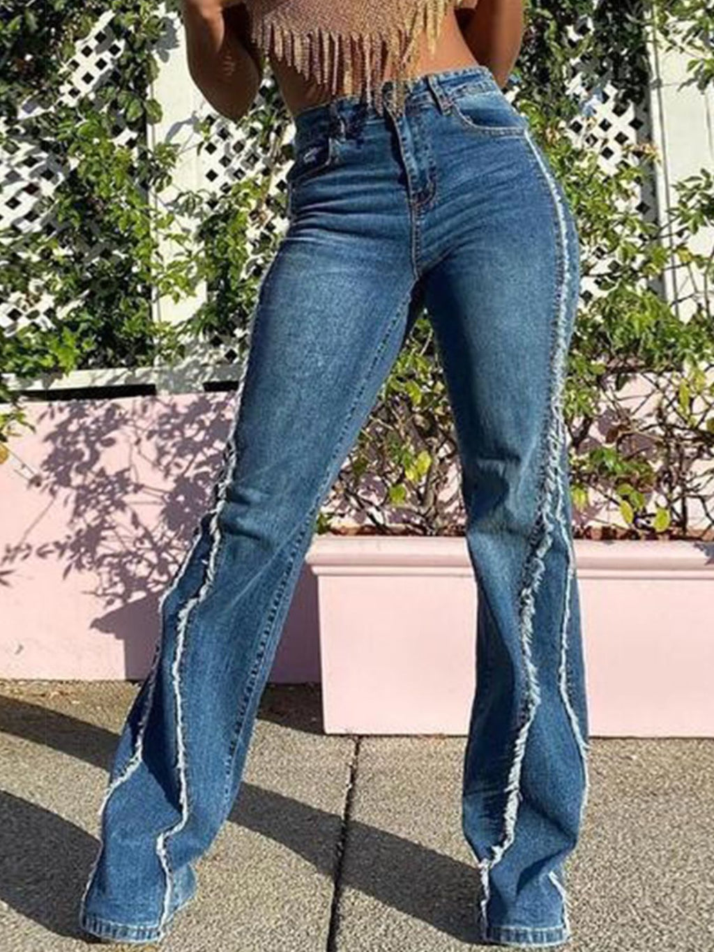 Raw Hem High Waist Jeans - Medium / S