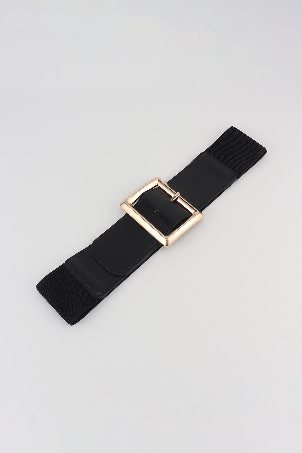 Rectangle Buckle Elastic Wide Belt - Black / One Size