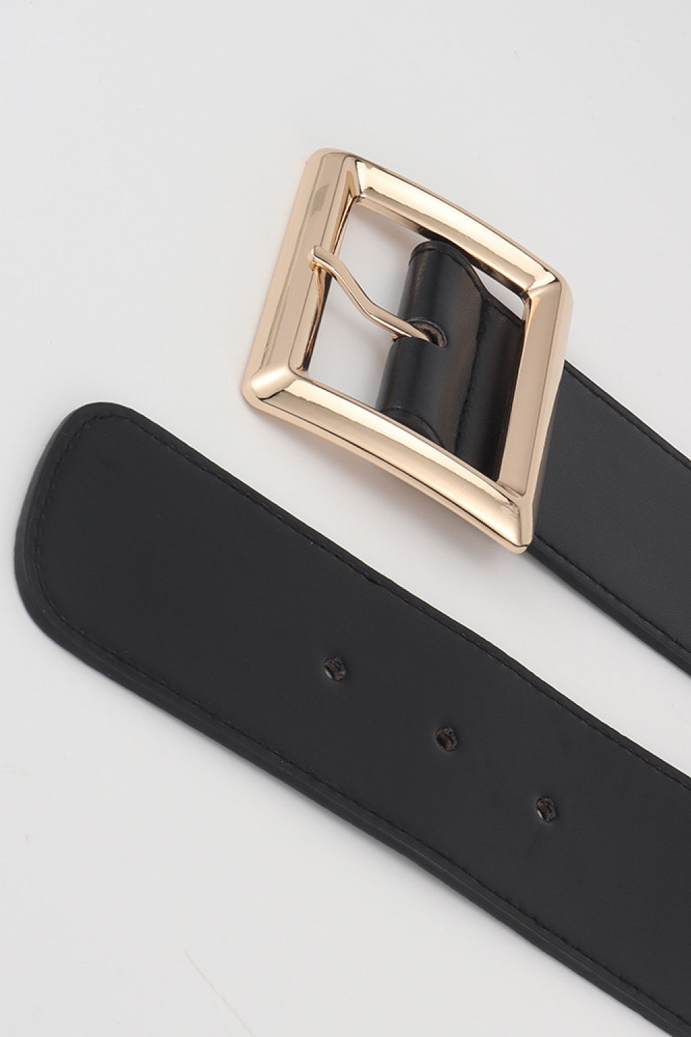 Rectangle Buckle Elastic Wide Belt - Black / One Size