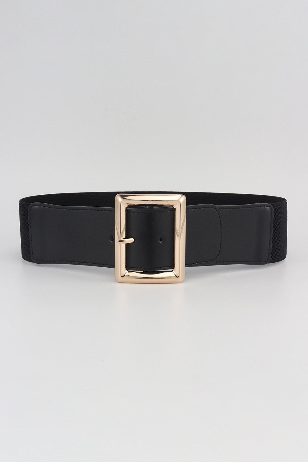 Rectangle Buckle Elastic Wide Belt - Black / One Size