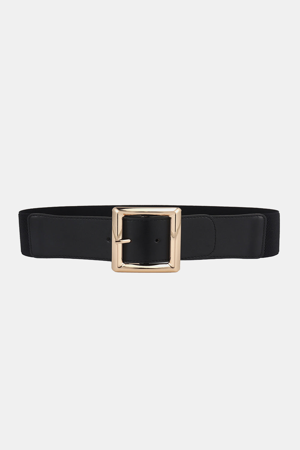 Rectangle Buckle Elastic Wide Belt - Black / One Size