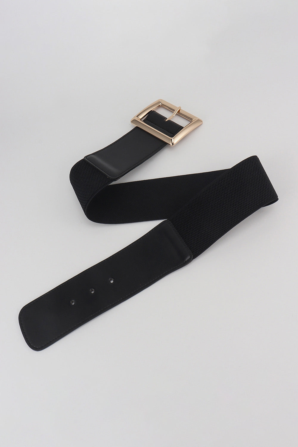 Rectangle Buckle Elastic Wide Belt - Black / One Size