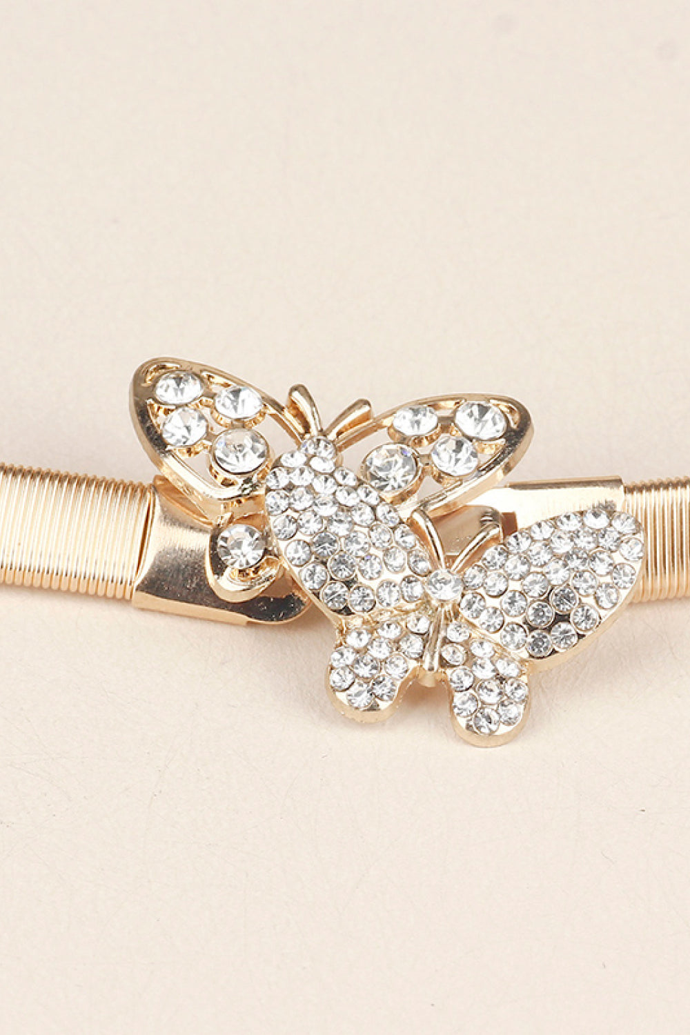 Rhinestone Butterfly Elastic Metal Belt - Gold / One Size