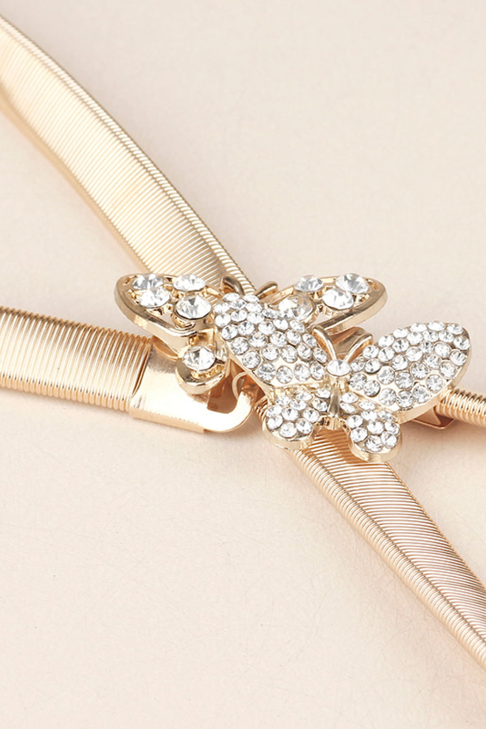 Rhinestone Butterfly Elastic Metal Belt - Gold / One Size