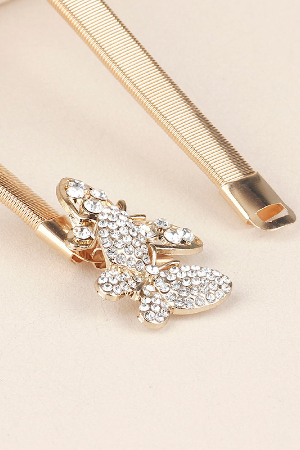 Rhinestone Butterfly Elastic Metal Belt - Gold / One Size