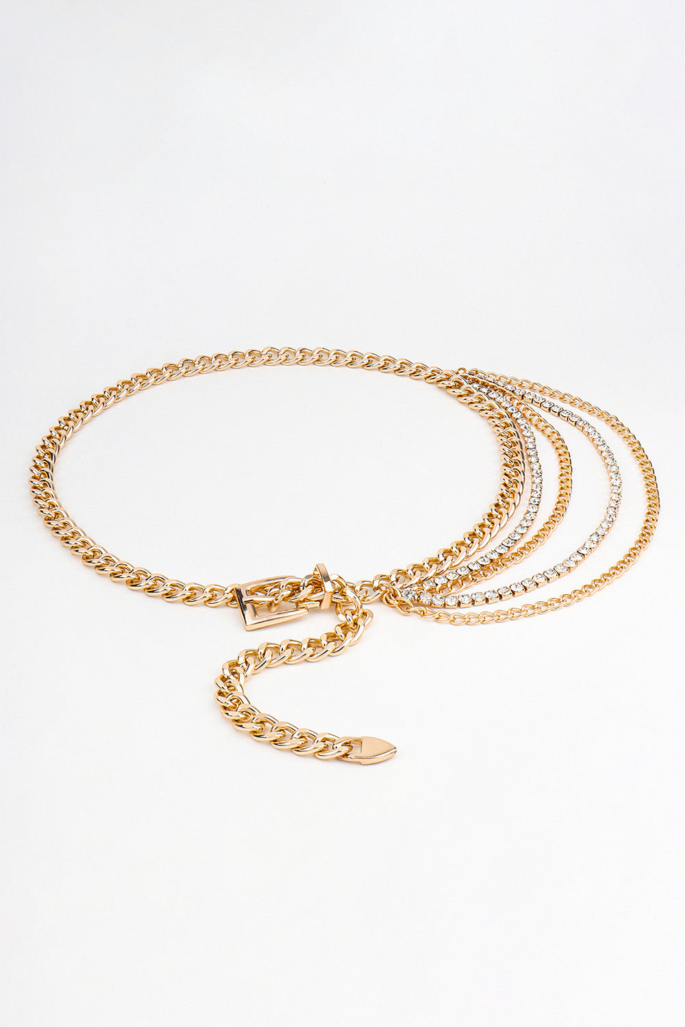 Rhinestone Decor Metal Chain Belt - Gold / One Size