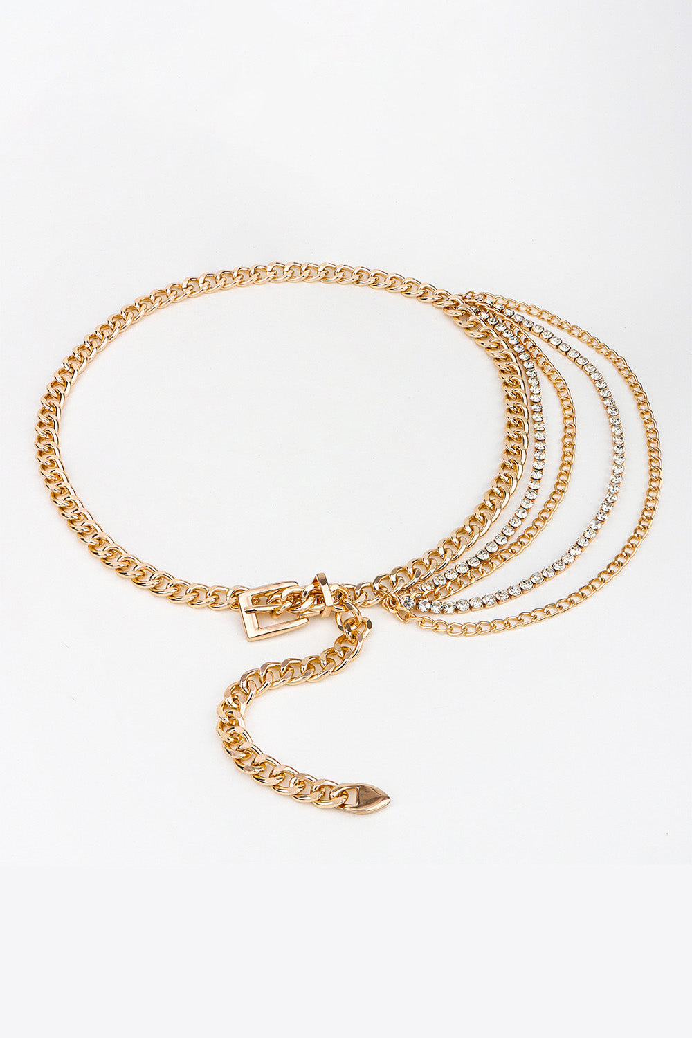 Rhinestone Decor Metal Chain Belt - Gold / One Size