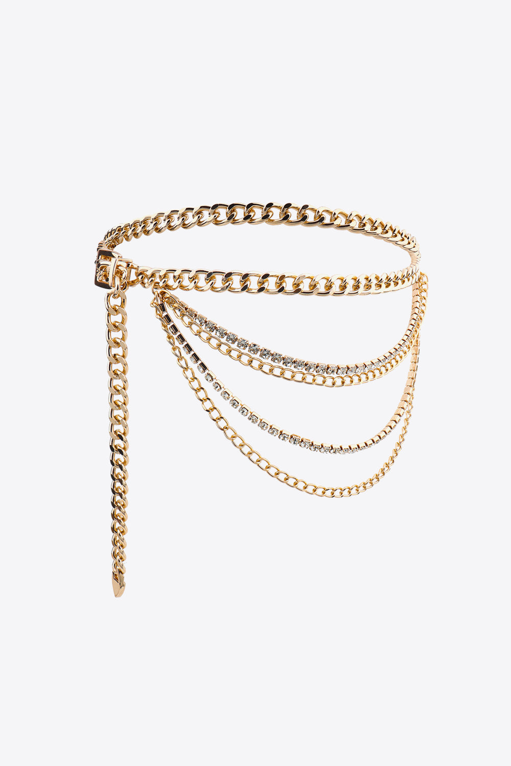 Rhinestone Decor Metal Chain Belt - Gold / One Size