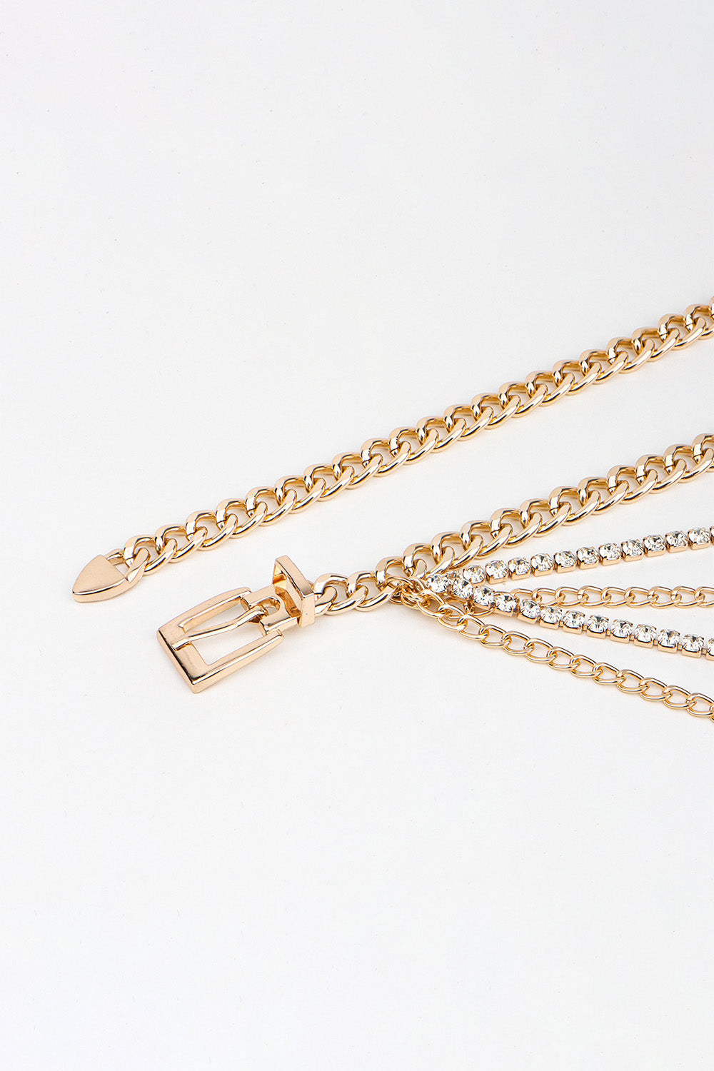 Rhinestone Decor Metal Chain Belt - Gold / One Size