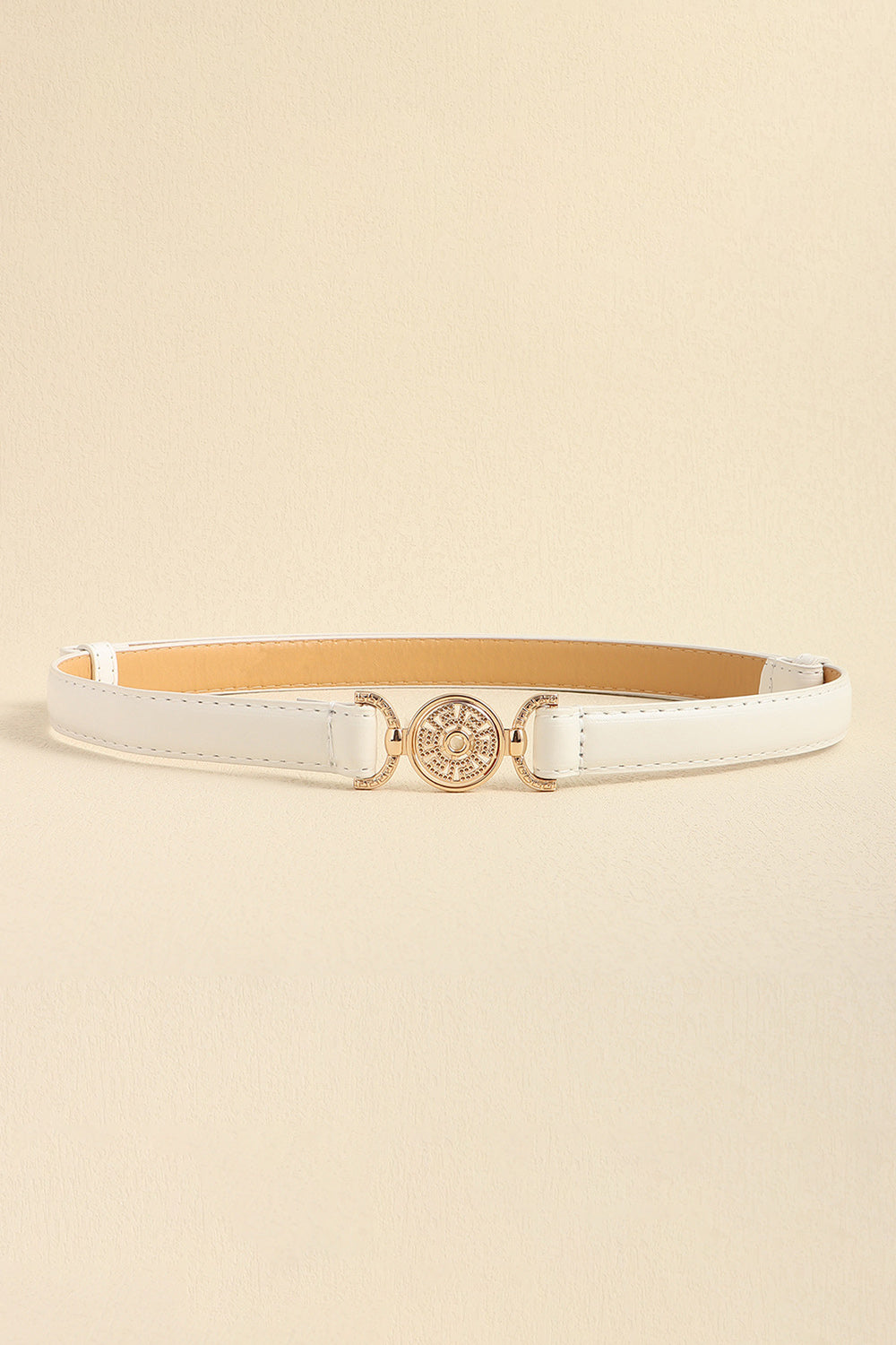 Rhinestone Decor PU Leather Belt - White / One Size