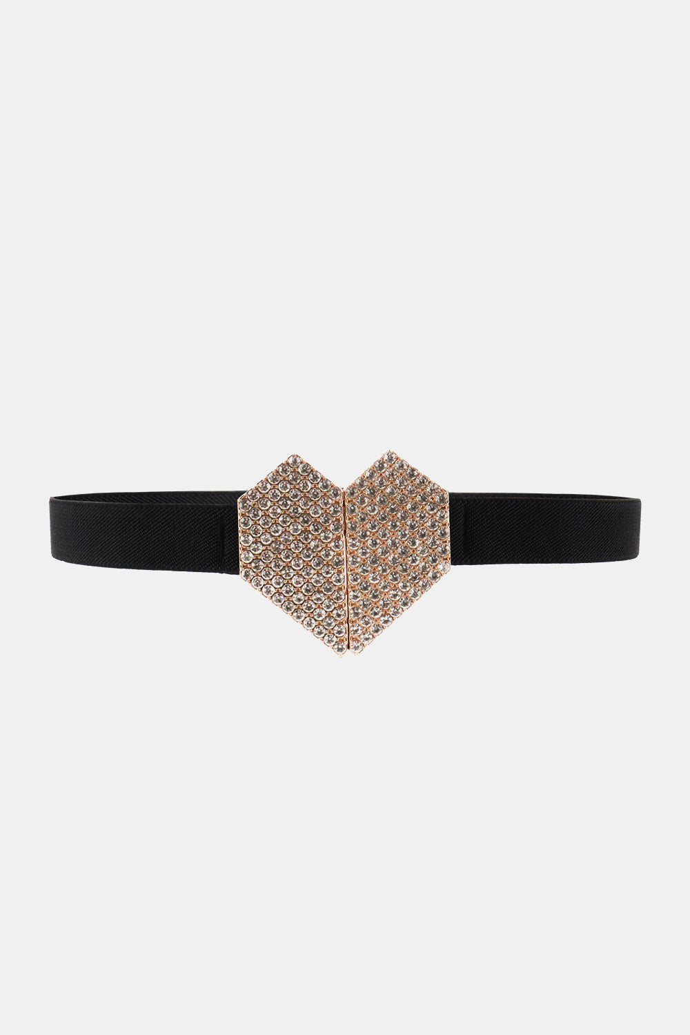 Rhinestone Heart Buckle Elastic Belt - Black / One Size