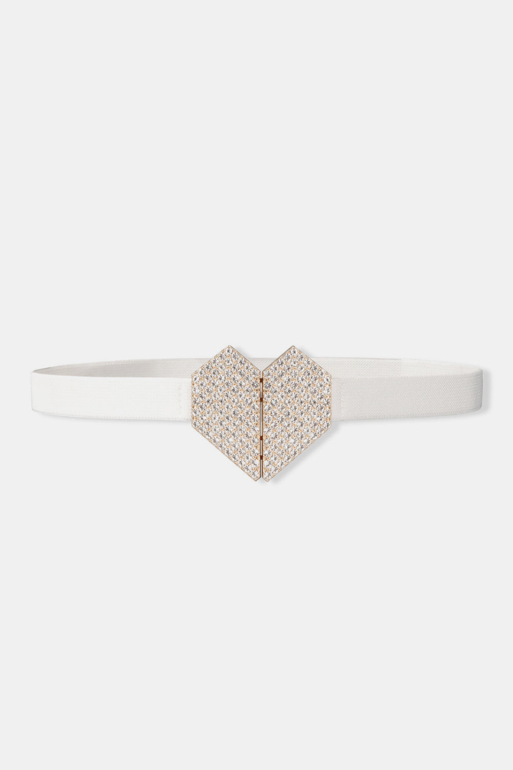Rhinestone Heart Buckle Elastic Belt - White / One Size