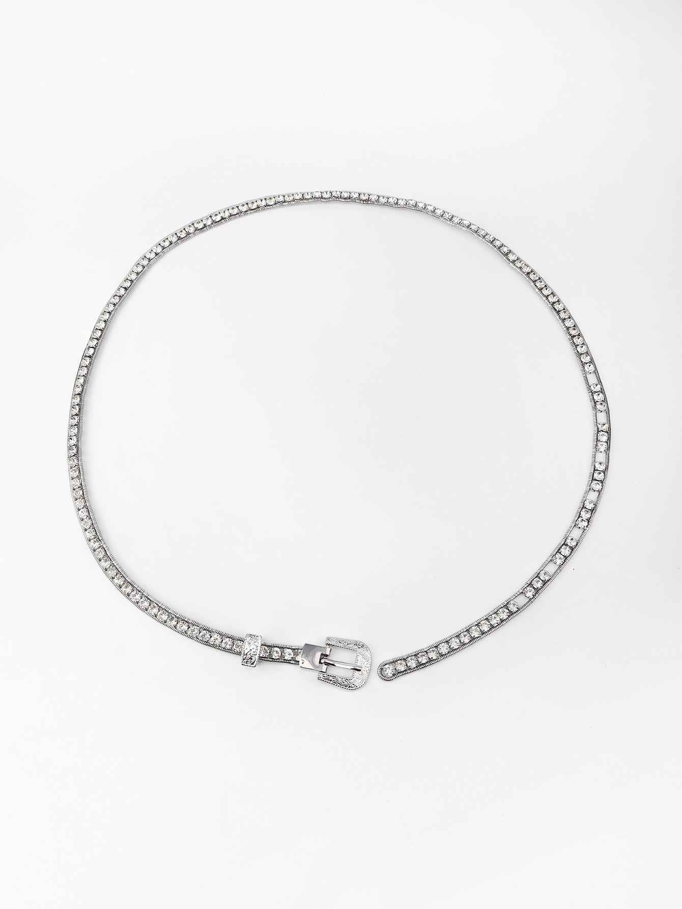 Rhinestone Metal Belt - Silver / One Size