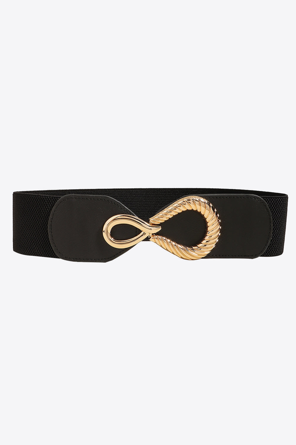 Ribbed Alloy Buckle Elastic Belt - Black / One Size
