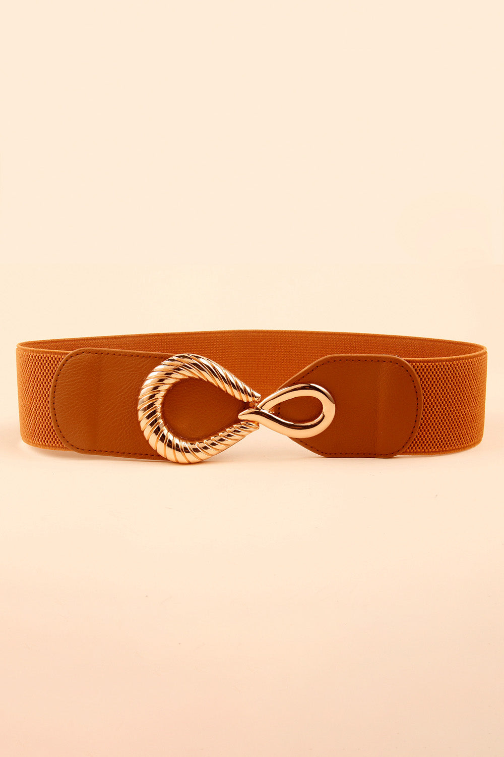 Ribbed Alloy Buckle Elastic Belt - Caramel / One Size