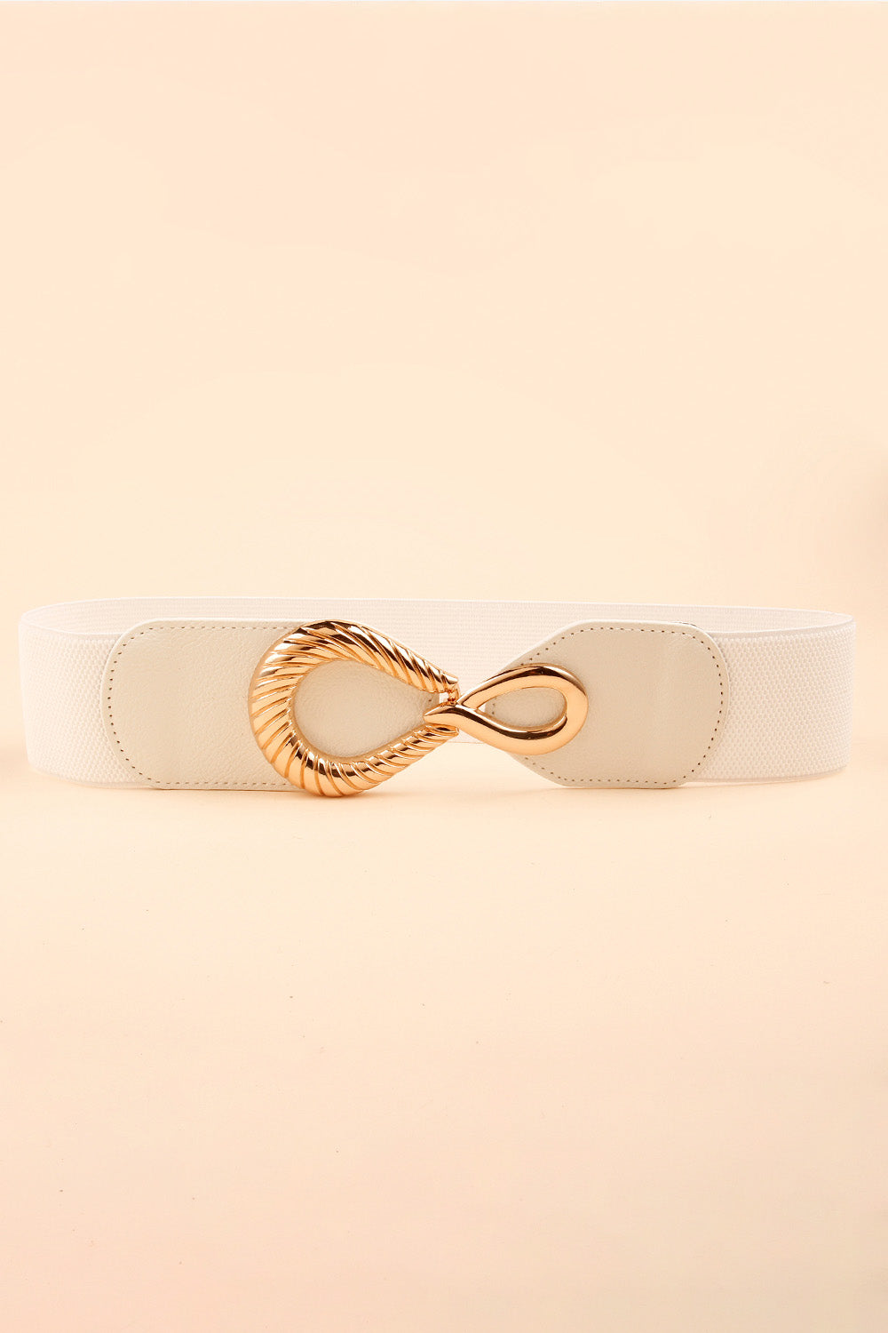Ribbed Alloy Buckle Elastic Belt - White / One Size