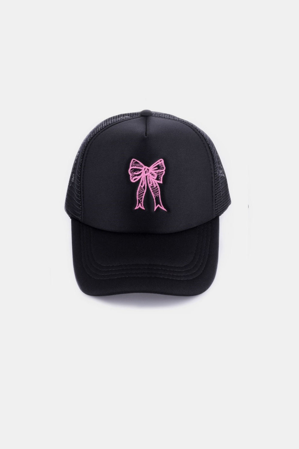 Ribbon Bow Embroidery Trucker Hat - Black / One Size