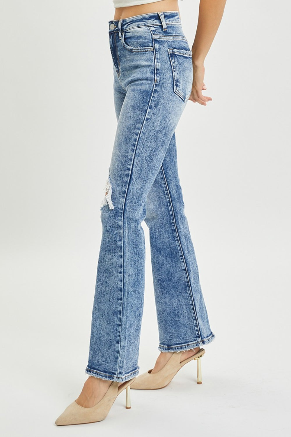 RISEN Full Size High Rise Distressed Flare Jeans