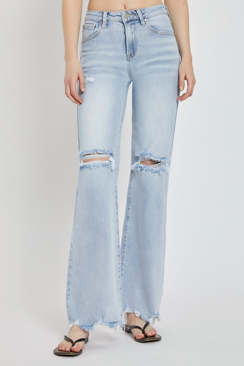 RISEN Full Size High Rise Distressed Wide Leg Jeans - Light / 0(24)