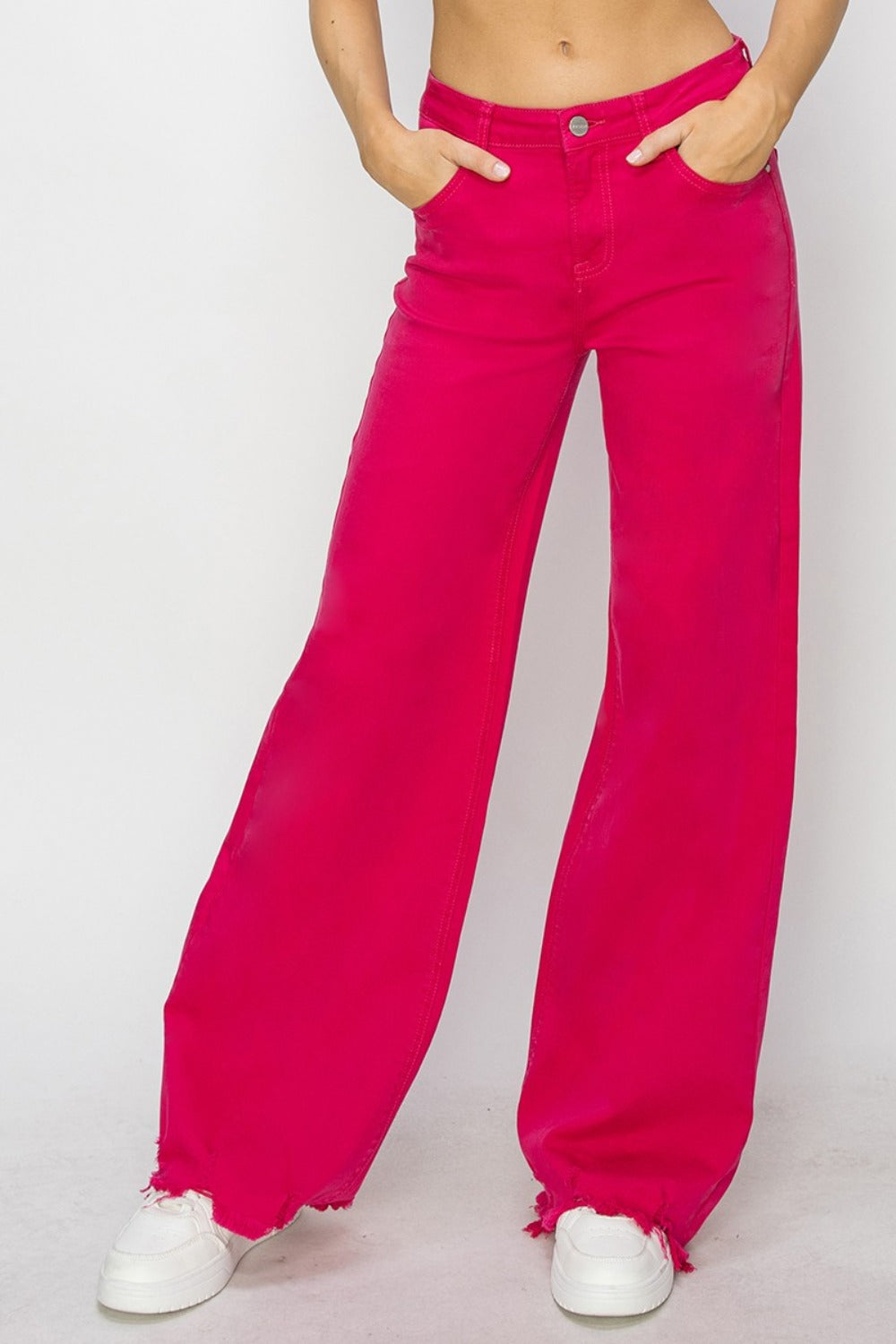 RISEN High Rise Wide Leg Jeans - Fuchsia / 0(24)