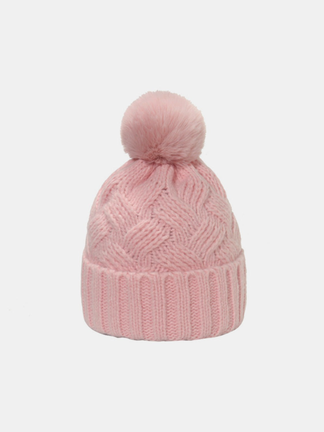 Roll Rim Cable-Knit Hat - Blush Pink / One Size