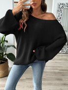 Round Neck Long Sleeve Sweater - Black / S