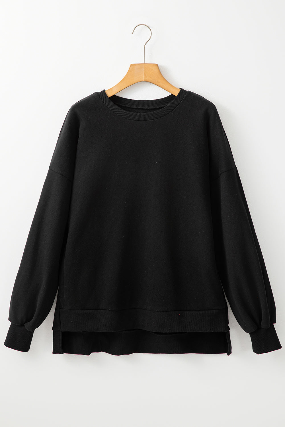 Round Neck Long Sleeve Sweatshirt - Black / S