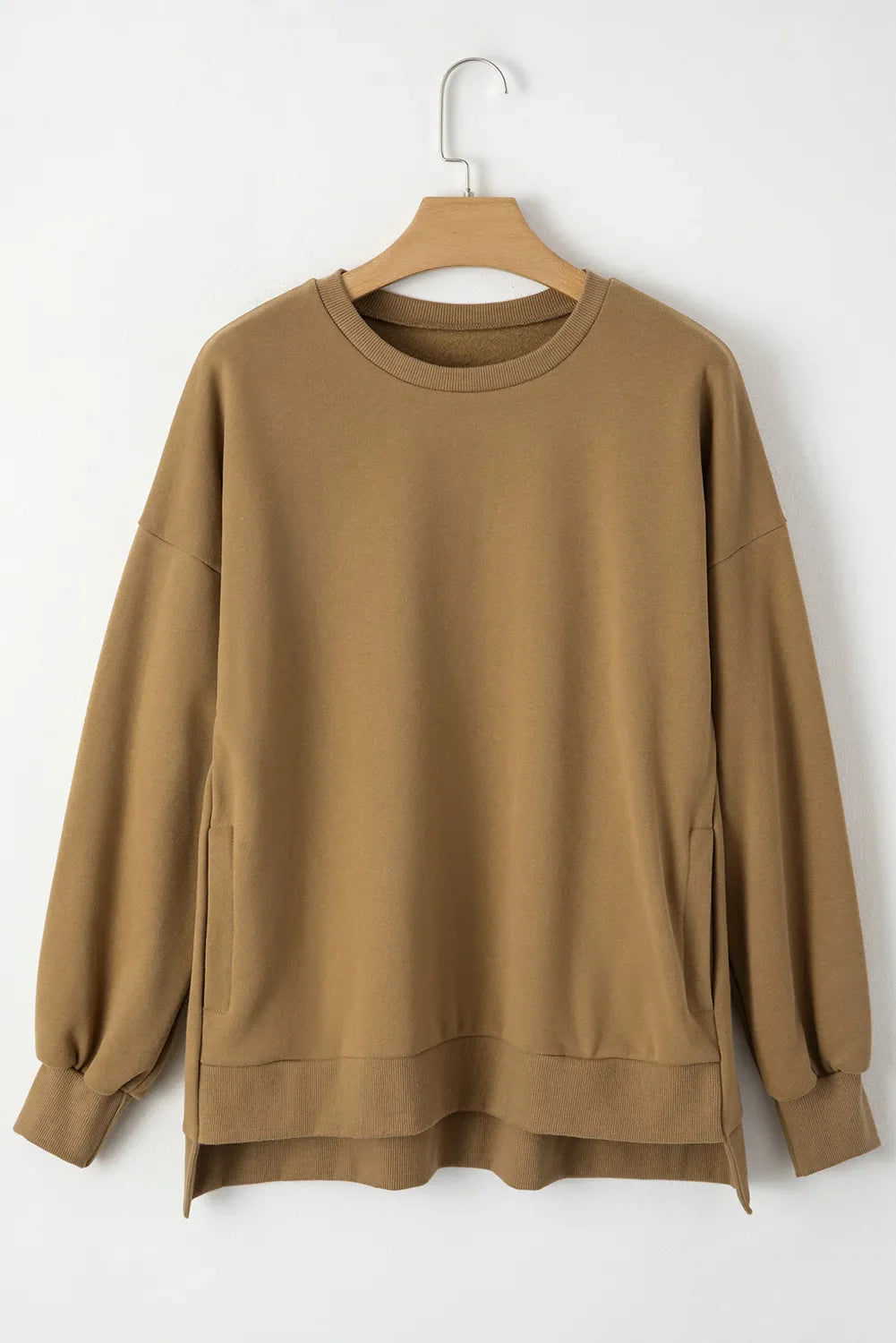 Round Neck Long Sleeve Sweatshirt - Camel / S
