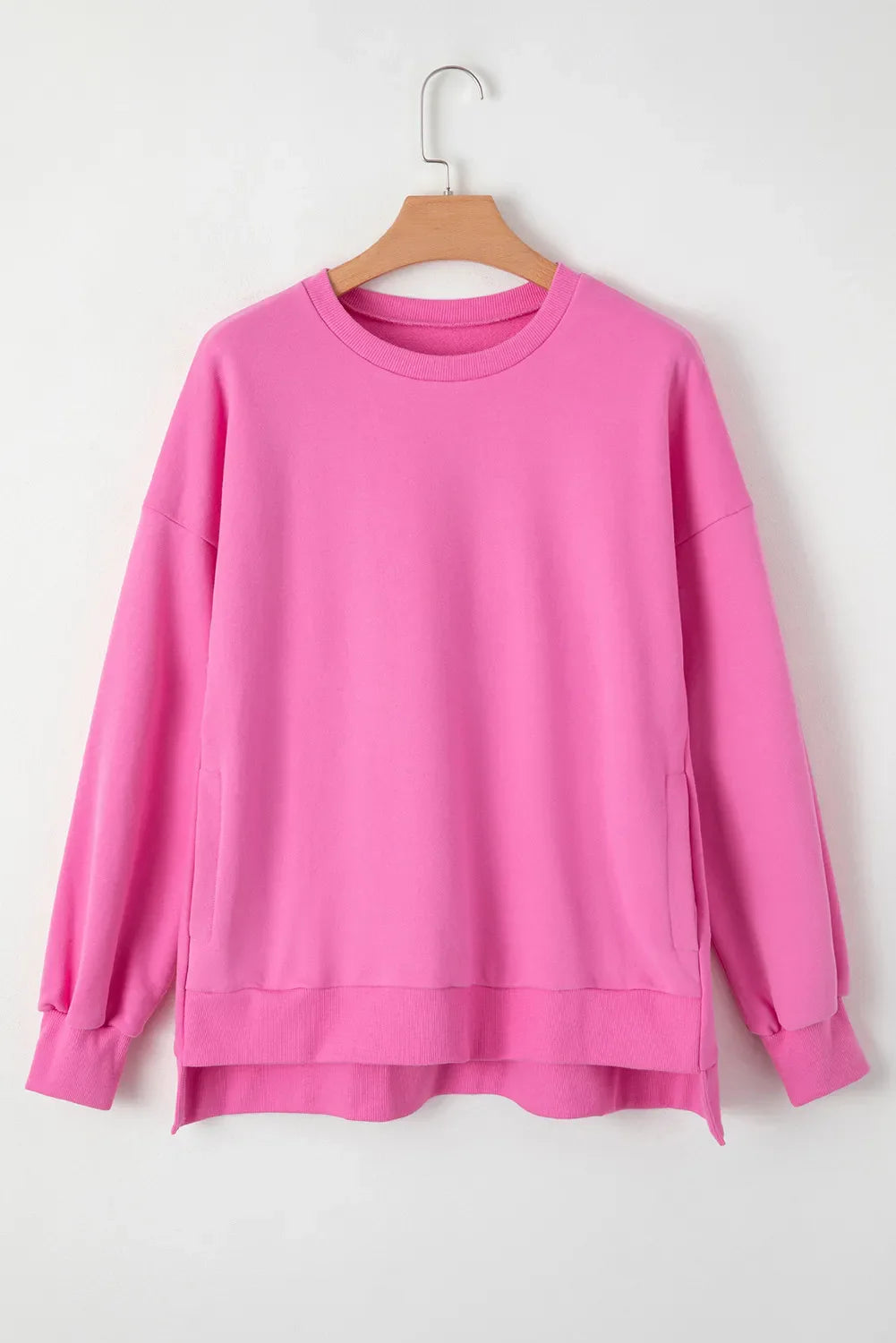Round Neck Long Sleeve Sweatshirt - Fuchsia Pink / S