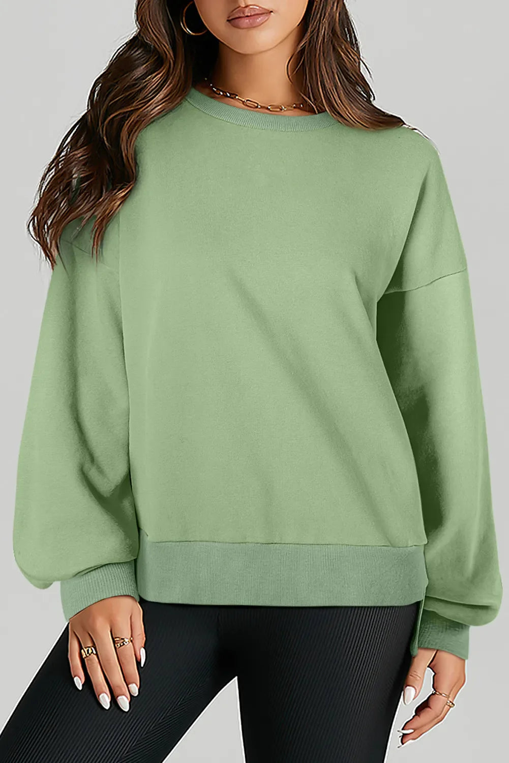 Round Neck Long Sleeve Sweatshirt - Gum Leaf / S