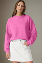 Round Neck Long Sleeve Sweatshirt - Hot Pink / S