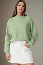 Round Neck Long Sleeve Sweatshirt - Light Green / S