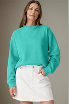 Round Neck Long Sleeve Sweatshirt - Turquoise / S