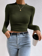 Round Neck Long Sleeve T-Shirt - Army Green / S