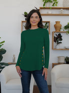 Round Neck Long Sleeve T-Shirt - Dark Green / S