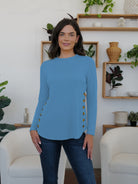 Round Neck Long Sleeve T-Shirt - Dusty Blue / S