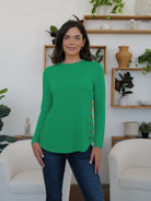 Round Neck Long Sleeve T-Shirt - Green / S