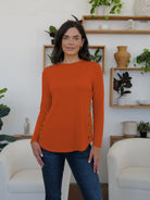 Round Neck Long Sleeve T-Shirt - Terracotta / S