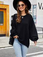 Round Neck Ribbed Trim Sweater - Black / S